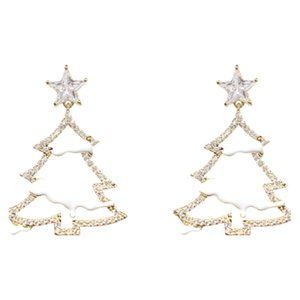 Pipi Tree Rhinestone & Enamel Christmas Tree Earrings NWOT